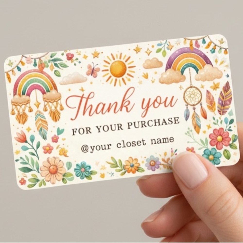 50 Boho Thank You Cards | Rainbow Floral Small Business Packaging Inserts 3.5x2